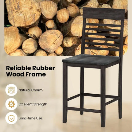 Dining Chair Set of 2 with Footrests and Solid Wood Frame-Gray - Gray - Dining Chairs