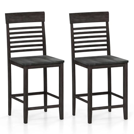 Dining Chair Set of 2 with Footrests and Solid Wood Frame-Gray - Gray - Dining Chairs