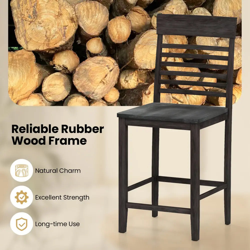 Dining Chair Set of 2 with Footrests and Solid Wood Frame-Gray - Gray - Dining Chairs