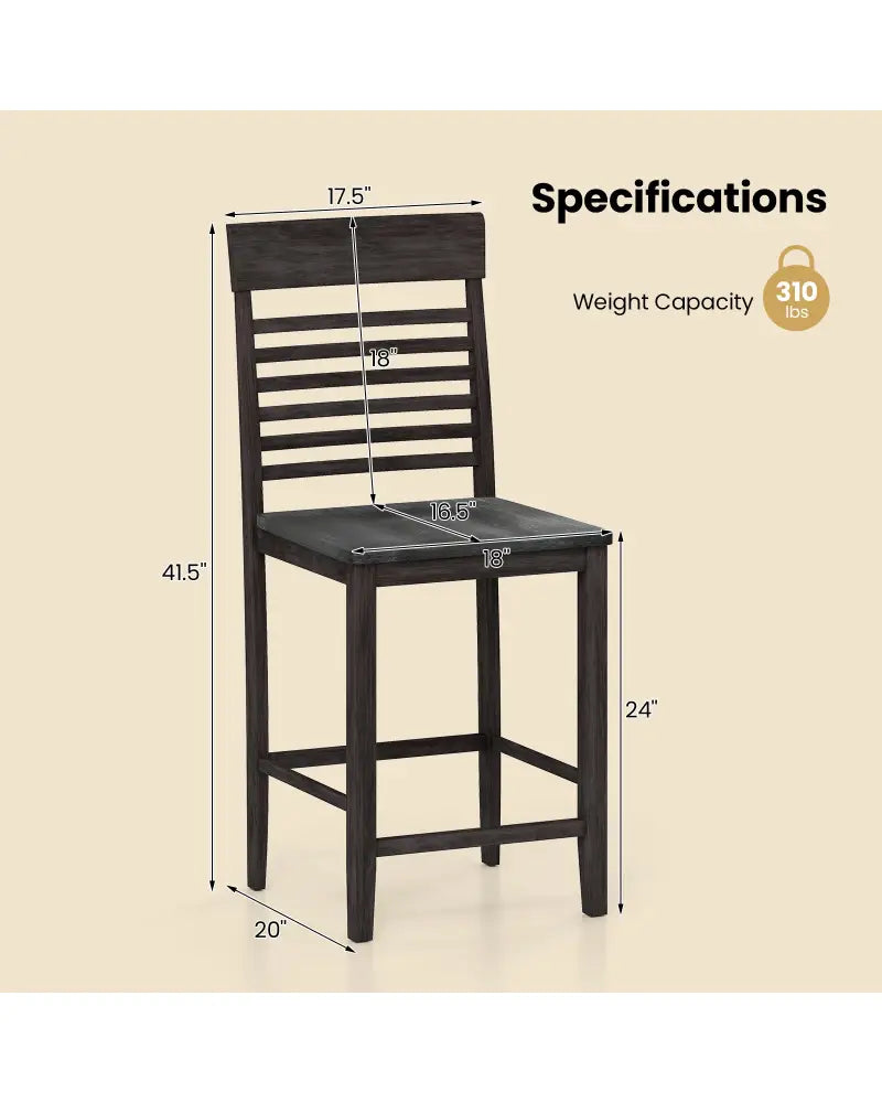Dining Chair Set of 2 with Footrests and Solid Wood Frame-Gray - Gray - Dining Chairs