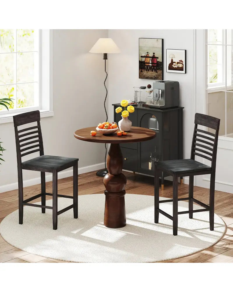 Dining Chair Set of 2 with Footrests and Solid Wood Frame-Gray - Gray - Dining Chairs