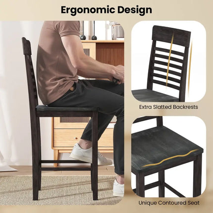 Dining Chair Set of 2 with Footrests and Solid Wood Frame-Gray - Gray - Dining Chairs