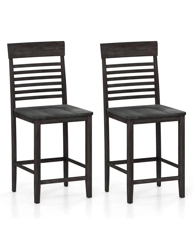 Dining Chair Set of 2 with Footrests and Solid Wood Frame-Gray - Gray - Dining Chairs