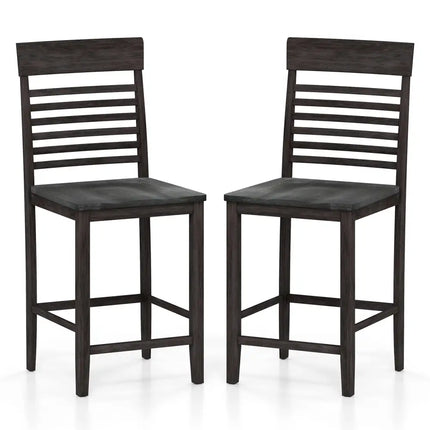 Dining Chair Set of 2 with Footrests and Solid Wood Frame-Gray - Gray - Dining Chairs