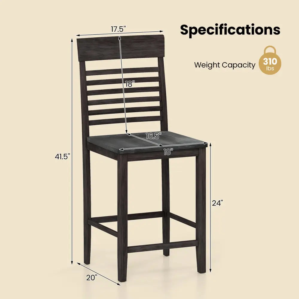 Dining Chair Set of 2 with Footrests and Solid Wood Frame-Gray - Gray - Dining Chairs