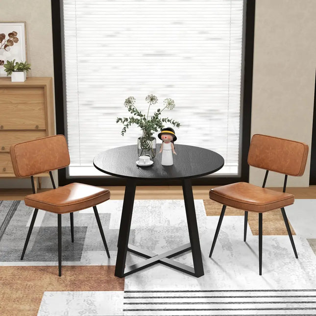 Dining Chair Set of 2 with Padded Backrest and Seat-Brown - Brown - Dining Chairs