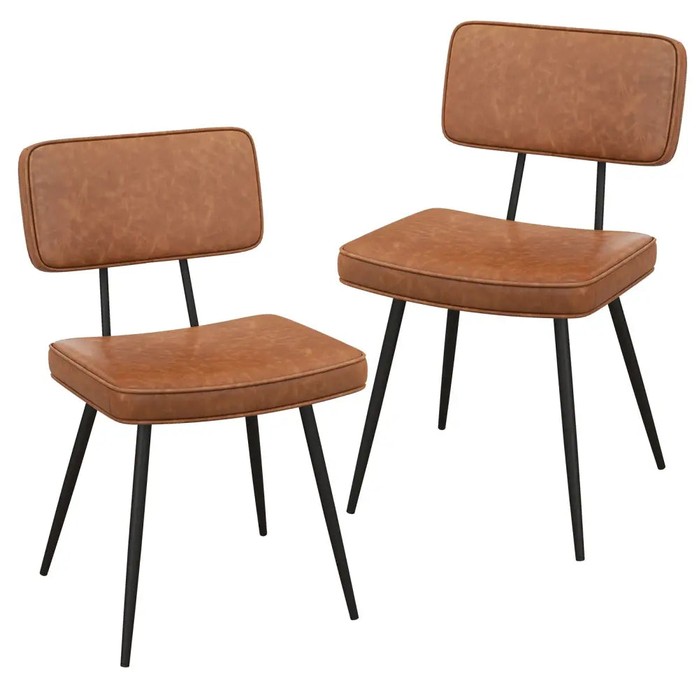 Dining Chair Set of 2 with Padded Backrest and Seat-Brown - Brown - Dining Chairs