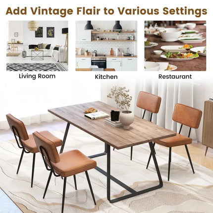 Dining Chair Set of 2 with Padded Backrest and Seat-Brown - Brown - Dining Chairs