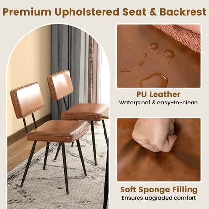 Dining Chair Set of 2 with Padded Backrest and Seat-Brown - Brown - Dining Chairs