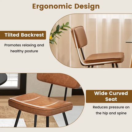 Dining Chair Set of 2 with Padded Backrest and Seat-Brown - Brown - Dining Chairs