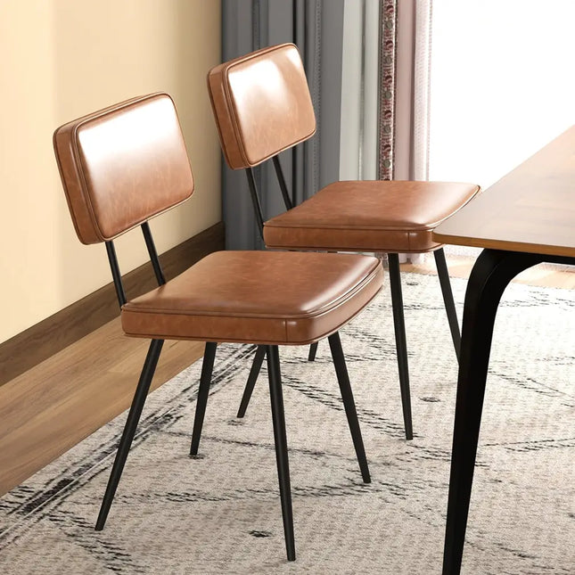 Dining Chair Set of 2 with Padded Backrest and Seat-Brown - Brown - Dining Chairs