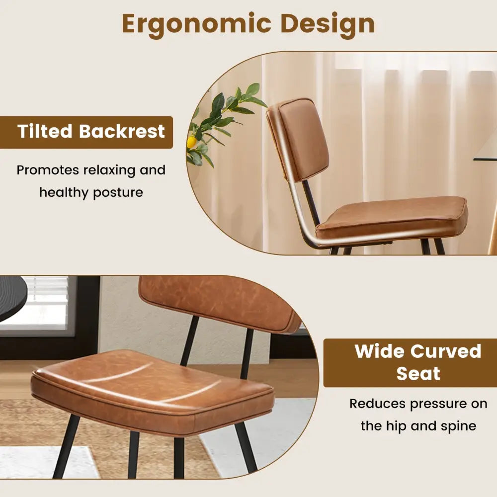 Dining Chair Set of 2 with Padded Backrest and Seat-Brown - Brown - Dining Chairs