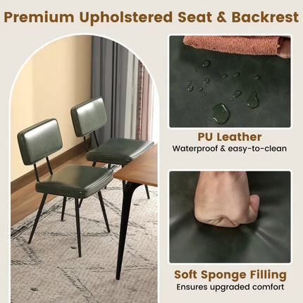 Dining Chair Set of 2 with Padded Backrest and Seat-Dark Green - Dark Green - Dining Chairs