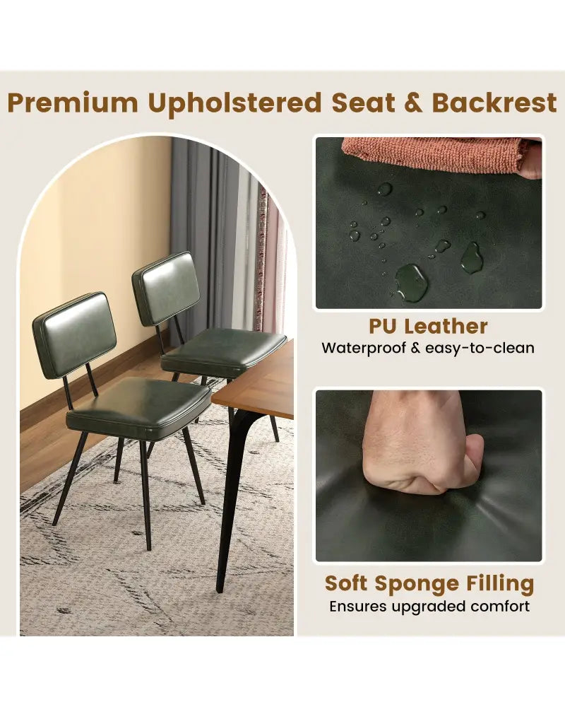 Dining Chair Set of 2 with Padded Backrest and Seat-Dark Green - Dark Green - Dining Chairs