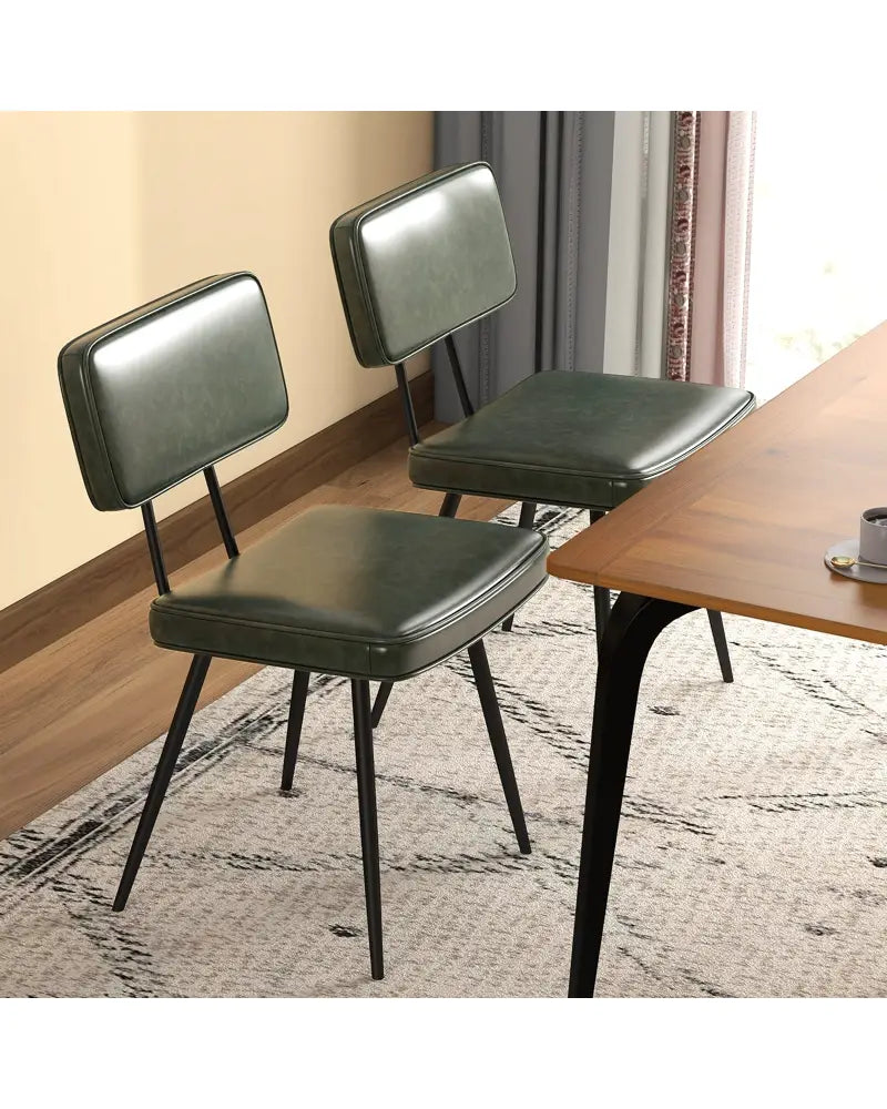 Dining Chair Set of 2 with Padded Backrest and Seat-Dark Green - Dark Green - Dining Chairs