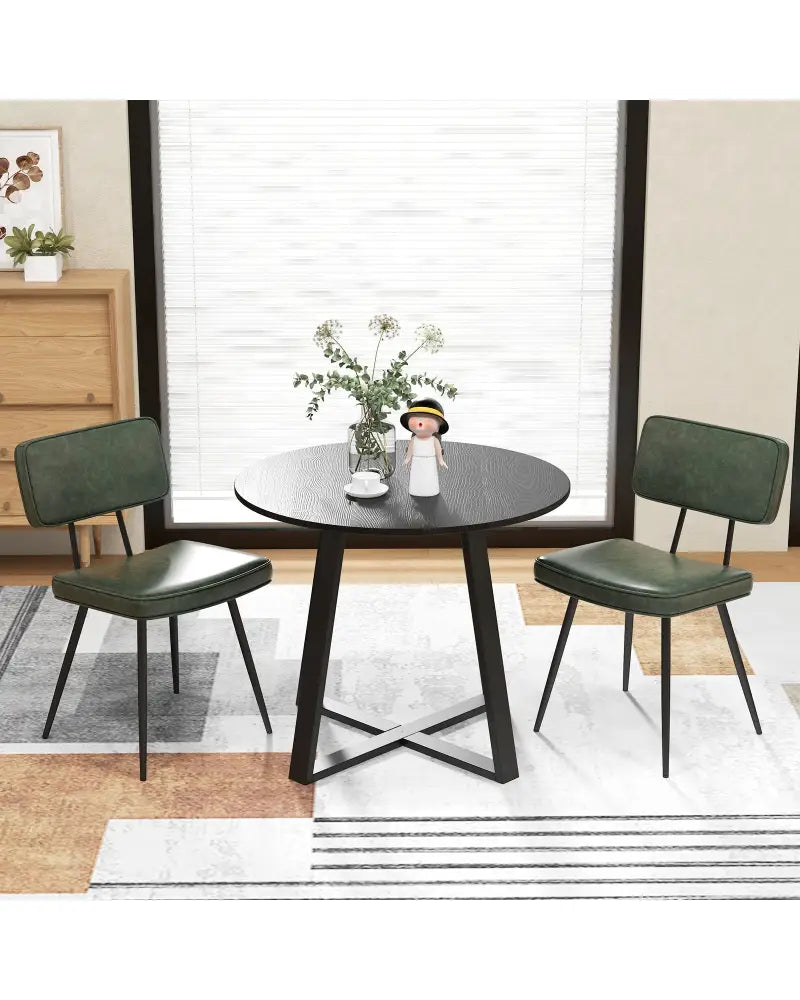 Dining Chair Set of 2 with Padded Backrest and Seat-Dark Green - Dark Green - Dining Chairs