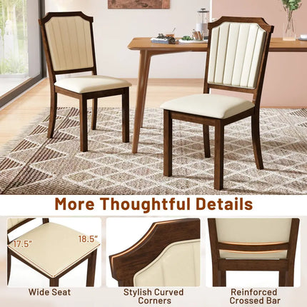 Dining Chair Set of 2 with PU Leather and Rubber Wood Frame-Brown - Brown - Dining Chairs
