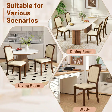 Dining Chair Set of 2 with PU Leather and Rubber Wood Frame-Brown - Brown - Dining Chairs
