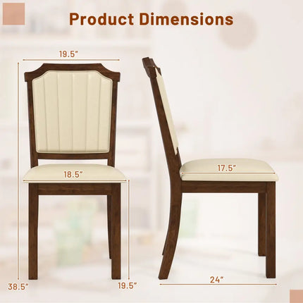 Dining Chair Set of 2 with PU Leather and Rubber Wood Frame-Brown - Brown - Dining Chairs