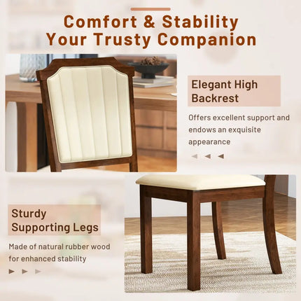 Dining Chair Set of 2 with PU Leather and Rubber Wood Frame-Brown - Brown - Dining Chairs