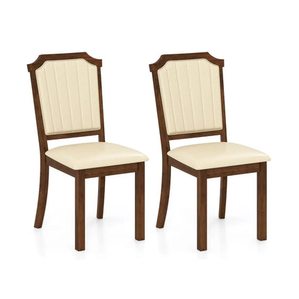Dining Chair Set of 2 with PU Leather and Rubber Wood Frame-Brown - Brown - Dining Chairs