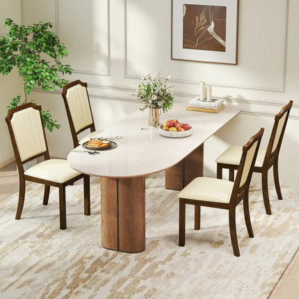 Dining Chair Set of 2 with PU Leather and Rubber Wood Frame-Brown - Brown - Dining Chairs