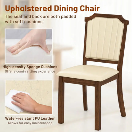 Dining Chair Set of 2 with PU Leather and Rubber Wood Frame-Brown - Brown - Dining Chairs