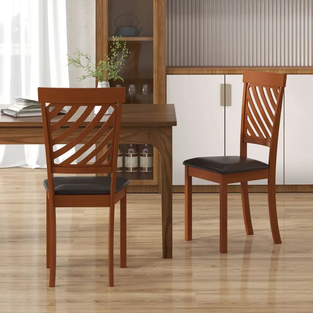 Dining Chair Set of 2 with Rubber Wood Legs and Ergonomic Back for Dining Room-Walnut - Walnut - Dining Chairs