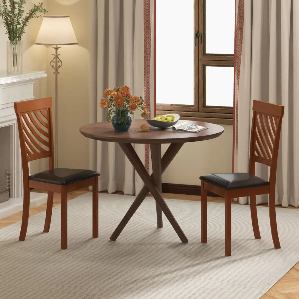 Dining Chair Set of 2 with Rubber Wood Legs and Ergonomic Back for Dining Room-Walnut - Walnut - Dining Chairs