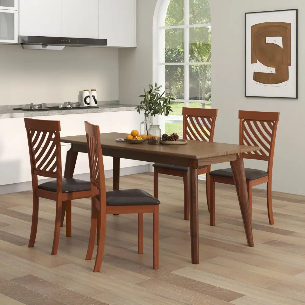 Dining Chair Set of 2 with Rubber Wood Legs and Ergonomic Back for Dining Room-Walnut - Walnut - Dining Chairs