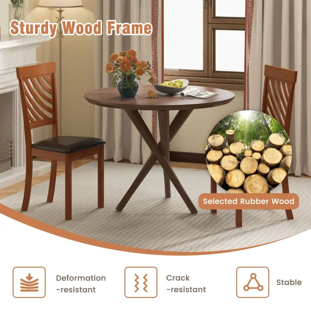 Dining Chair Set of 2 with Rubber Wood Legs and Ergonomic Back for Dining Room-Walnut - Walnut - Dining Chairs
