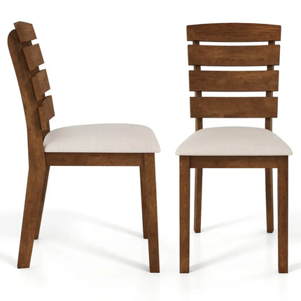 Dining Chair Set of 2 with Slatted High Backrest and Rubber Wood Legs-Brown - Brown - Dining Chairs