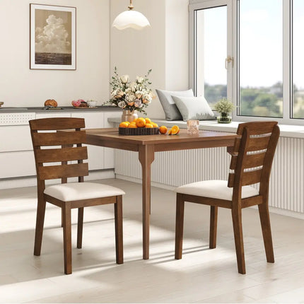 Dining Chair Set of 2 with Slatted High Backrest and Rubber Wood Legs-Brown - Brown - Dining Chairs