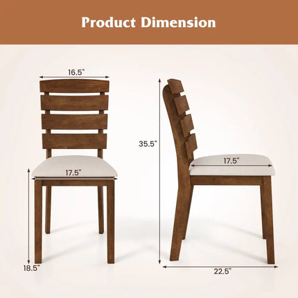 Dining Chair Set of 2 with Slatted High Backrest and Rubber Wood Legs-Brown - Brown - Dining Chairs