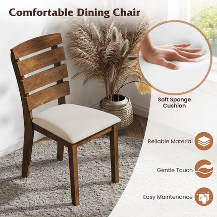 Dining Chair Set of 2 with Slatted High Backrest and Rubber Wood Legs-Brown - Brown - Dining Chairs