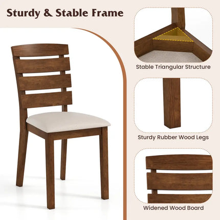 Dining Chair Set of 2 with Slatted High Backrest and Rubber Wood Legs-Brown - Brown - Dining Chairs