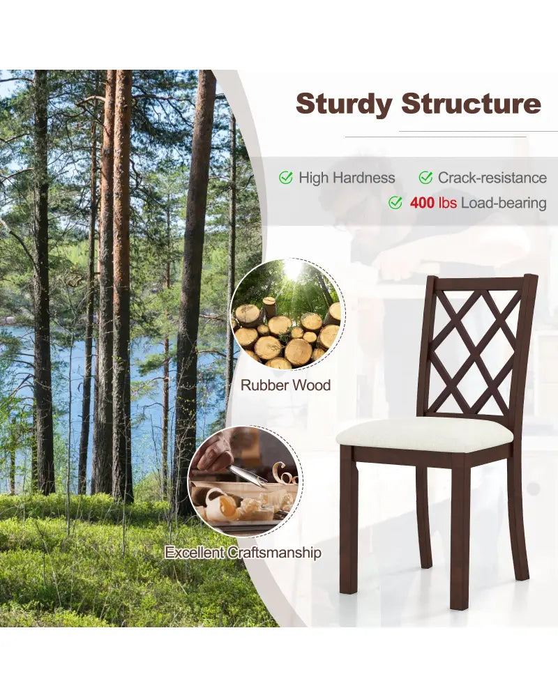 Dining Chair Set of 2 Wood Kitchen Chairs with Upholstered Seat Cushion and Rubber Wood Legs-Brown - Brown - Dining