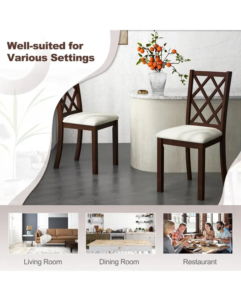 Dining Chair Set of 2 Wood Kitchen Chairs with Upholstered Seat Cushion and Rubber Wood Legs-Brown - Brown - Dining