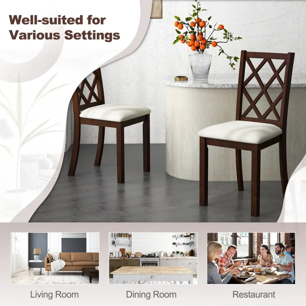 Dining Chair Set of 2 Wood Kitchen Chairs with Upholstered Seat Cushion and Rubber Wood Legs-Brown - Brown - Dining