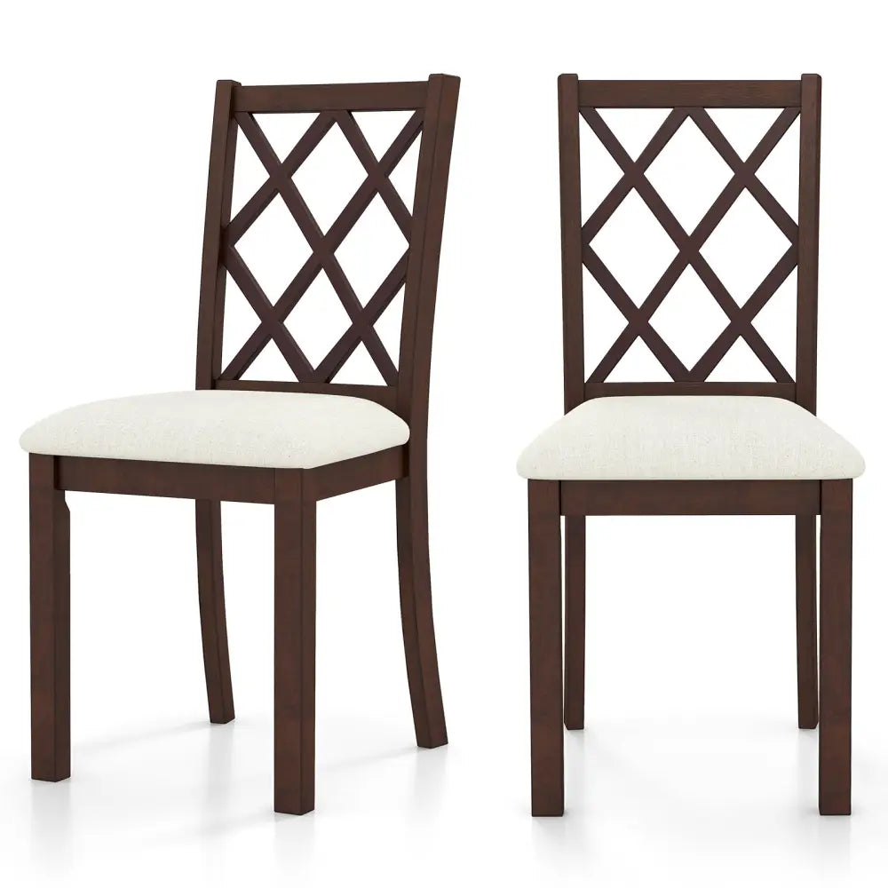 Dining Chair Set of 2 Wood Kitchen Chairs with Upholstered Seat Cushion and Rubber Wood Legs-Brown - Brown - Dining