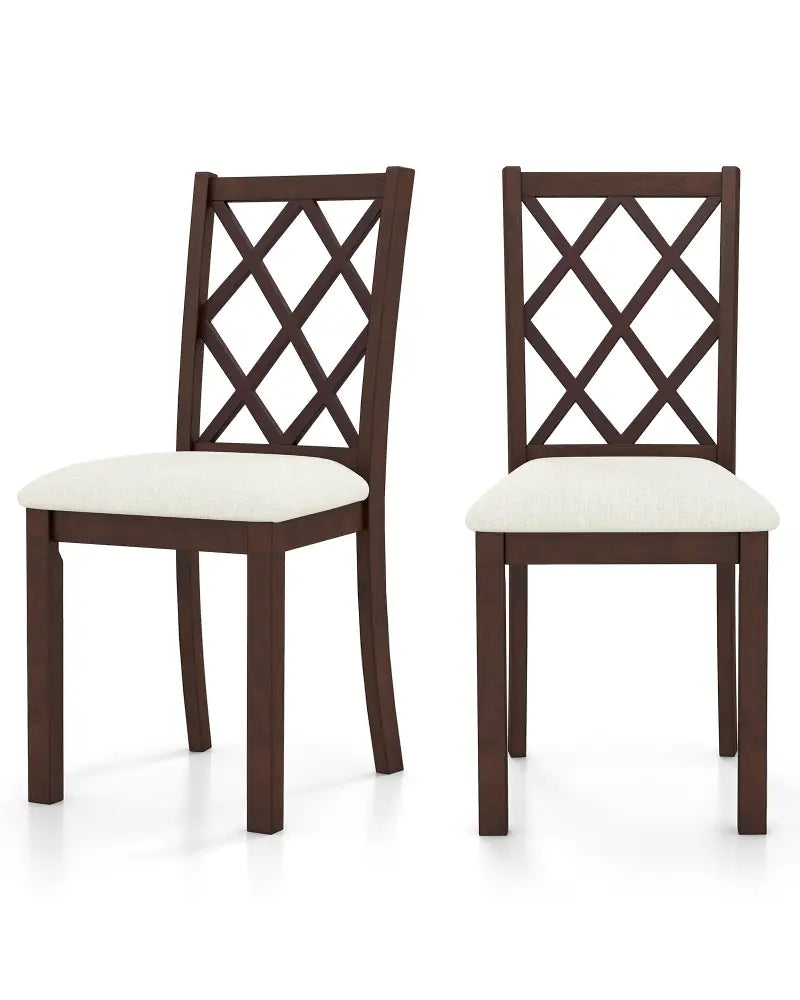 Dining Chair Set of 2 Wood Kitchen Chairs with Upholstered Seat Cushion and Rubber Wood Legs-Brown - Brown - Dining