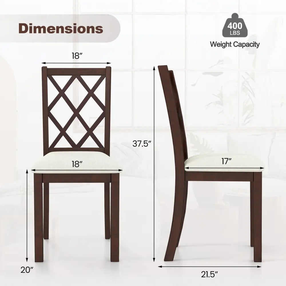 Dining Chair Set of 2 Wood Kitchen Chairs with Upholstered Seat Cushion and Rubber Wood Legs-Brown - Brown - Dining