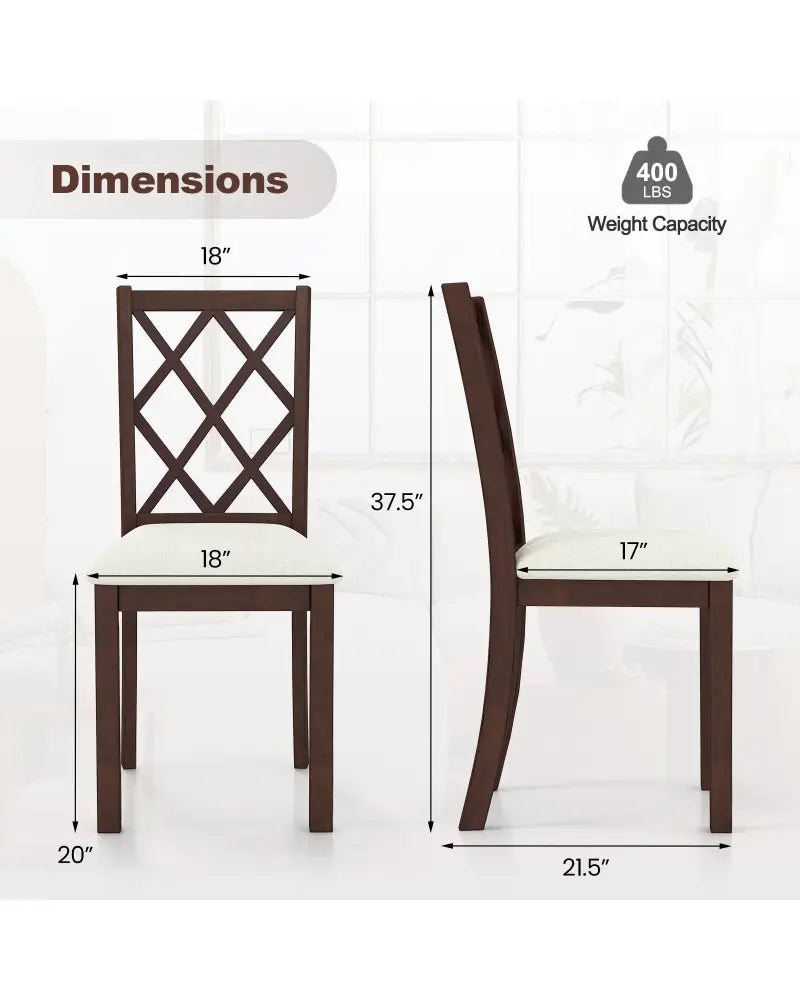 Dining Chair Set of 2 Wood Kitchen Chairs with Upholstered Seat Cushion and Rubber Wood Legs-Brown - Brown - Dining