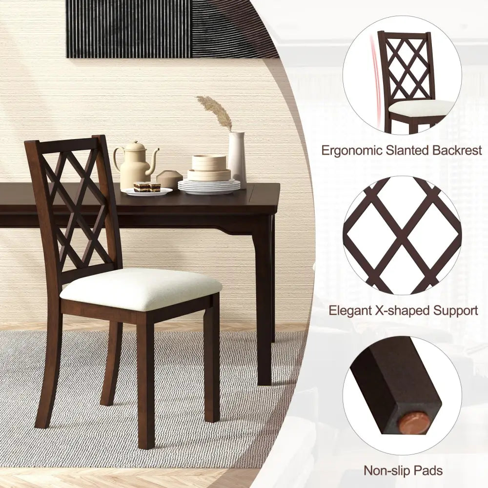 Dining Chair Set of 2 Wood Kitchen Chairs with Upholstered Seat Cushion and Rubber Wood Legs-Brown - Brown - Dining