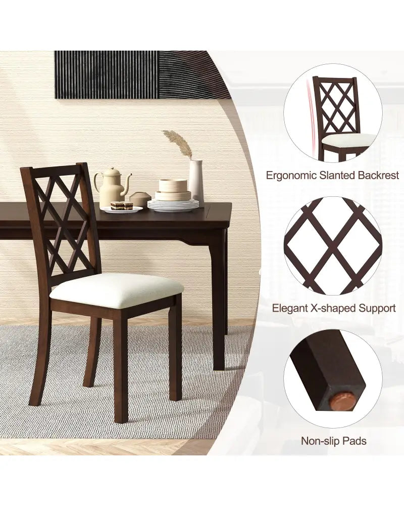 Dining Chair Set of 2 Wood Kitchen Chairs with Upholstered Seat Cushion and Rubber Wood Legs-Brown - Brown - Dining