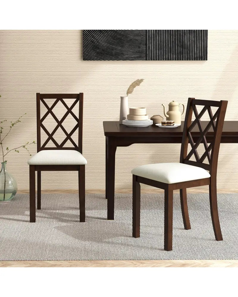 Dining Chair Set of 2 Wood Kitchen Chairs with Upholstered Seat Cushion and Rubber Wood Legs-Brown - Brown - Dining