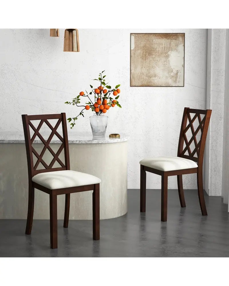Dining Chair Set of 2 Wood Kitchen Chairs with Upholstered Seat Cushion and Rubber Wood Legs-Brown - Brown - Dining
