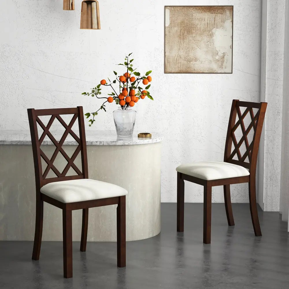 Dining Chair Set of 2 Wood Kitchen Chairs with Upholstered Seat Cushion and Rubber Wood Legs-Brown - Brown - Dining