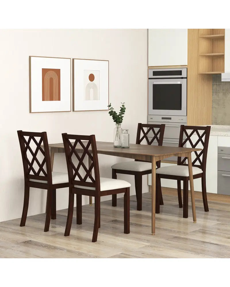 Dining Chair Set of 2 Wood Kitchen Chairs with Upholstered Seat Cushion and Rubber Wood Legs-Brown - Brown - Dining