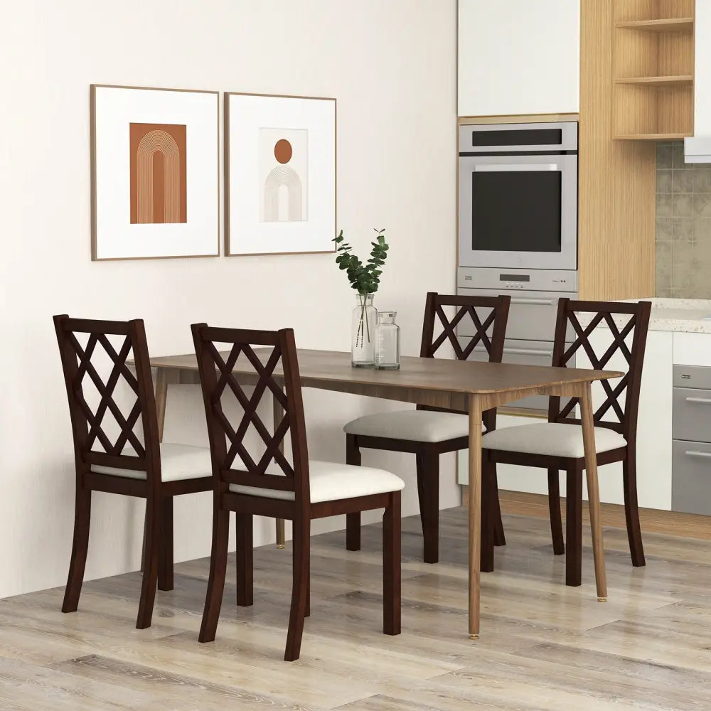 Dining Chair Set of 2 Wood Kitchen Chairs with Upholstered Seat Cushion and Rubber Wood Legs-Brown - Brown - Dining